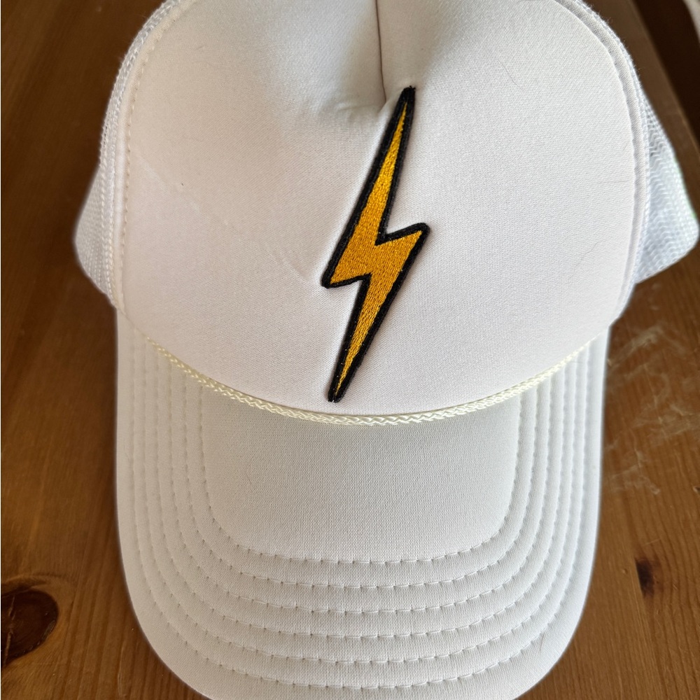 Aviator Nation White Cap with Gold Lightning Bolt